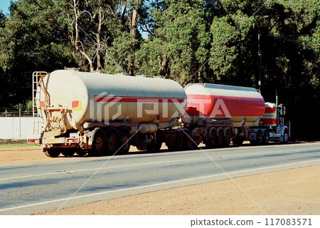 Australian B-double tank trailer (photographed in 2000, negative film) 117083571