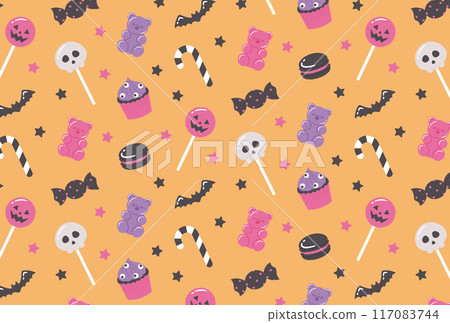 Pop halloween candies and sweets seamless pattern Pop halloween candies and sweets seamless pattern 117083744