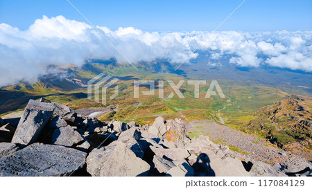 Climbing Mt. Chokai in autumn: View from the summit (Shinzan) Climbing Mt. Chokai in autumn: View from the summit (Shinzan) 117084129