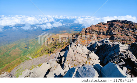 Climbing Mt. Chokai in autumn: View from the summit (Shinzan) Climbing Mt. Chokai in autumn: View from the summit (Shinzan) 117084134