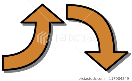 Curved arrow orange set (with line drawing and shadow) 117084249