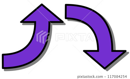 Curved arrow purple set (with line drawing and shadow) 117084254