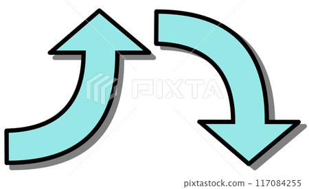 Curved arrow light blue set (with line drawing and shadow) 117084255