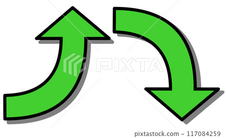 Curved arrow green set (with line drawing and shadow) 117084259