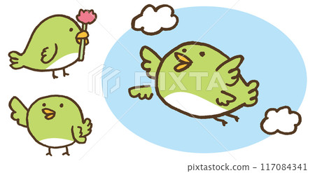 A cute green, round, and ugii-like bird character 117084341