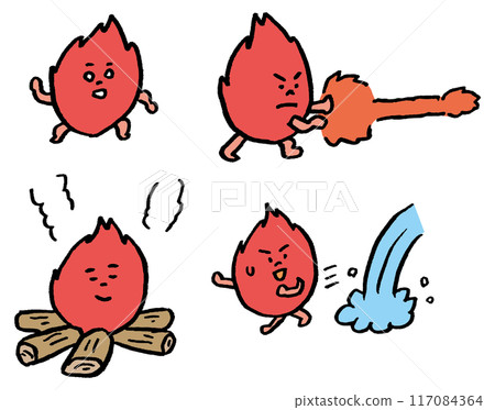 Cute fire character material burning red 117084364