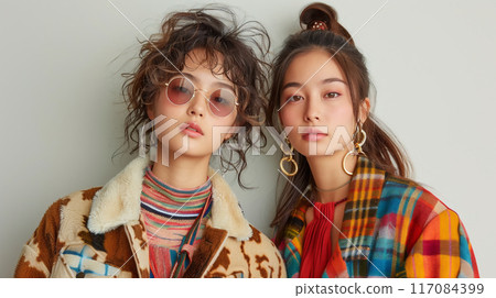 Two young beautiful female friends 117084399