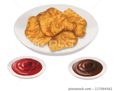 Chicken nuggets (5 pieces) plate with sauce 117084562