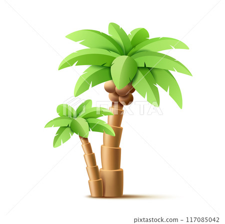 Coconut trees 3d realistic design, isolated on white background Coconut trees 3d realistic design, isolated on white background 117085042