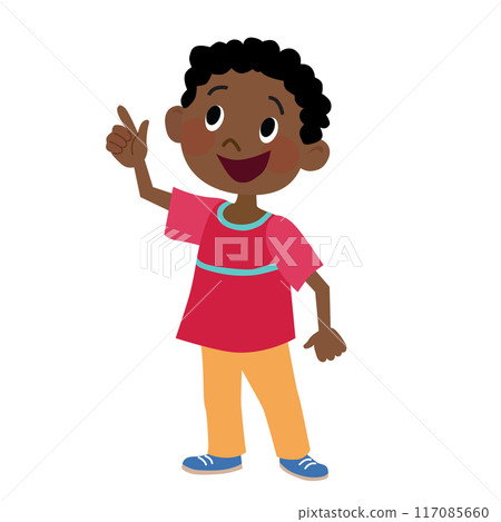 一個穿著紅色襯衫的黑人男孩的插圖 117085660