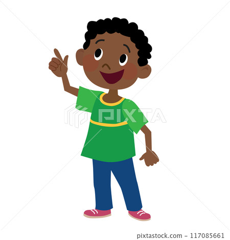 一個穿著綠色襯衫的黑人男孩的插圖 117085661