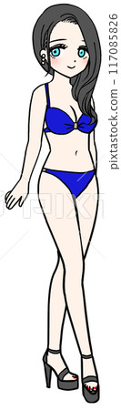 穿著藍色泳衣的微笑的女人 117085826