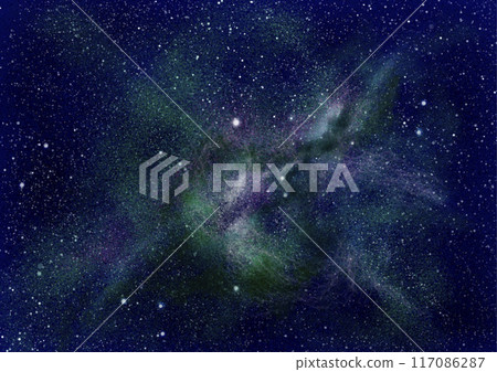 A green glowing nebula drifting through space A green glowing nebula drifting through space 117086287