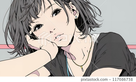 Relaxed: A young woman with a relaxed look 117086738