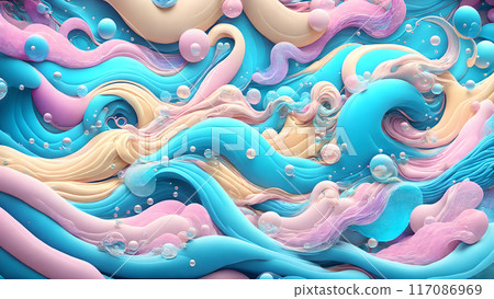 Dreamy, colorful waves with floating bubbles background shadow 3d wallpaper Dreamy, colorful waves with floating bubbles background shadow 3d wallpaper 117086969