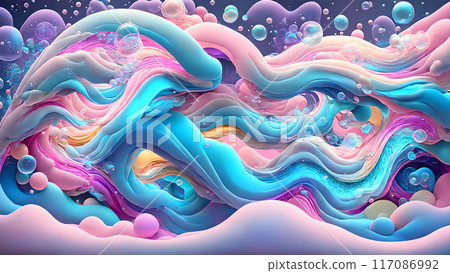 Dreamy, colorful waves with floating bubbles background shadow 3d wallpaper Dreamy, colorful waves with floating bubbles background shadow 3d wallpaper 117086992