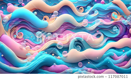 Dreamy, colorful waves with floating bubbles background shadow 3d wallpaper Dreamy, colorful waves with floating bubbles background shadow 3d wallpaper 117087011