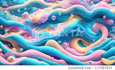 Dreamy, colorful waves with floating bubbles background shadow 3d wallpaper Dreamy, colorful waves with floating bubbles background shadow 3d wallpaper 117087015