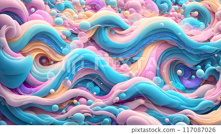 Dreamy, colorful waves with floating bubbles background shadow 3d wallpaper Dreamy, colorful waves with floating bubbles background shadow 3d wallpaper 117087026