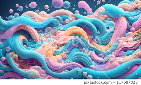 Dreamy, colorful waves with floating bubbles background shadow 3d wallpaper Dreamy, colorful waves with floating bubbles background shadow 3d wallpaper 117087028