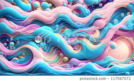 Dreamy, colorful waves with floating bubbles background shadow 3d wallpaper Dreamy, colorful waves with floating bubbles background shadow 3d wallpaper 117087072