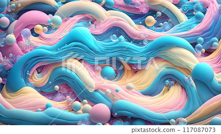 Dreamy, colorful waves with floating bubbles background shadow 3d wallpaper Dreamy, colorful waves with floating bubbles background shadow 3d wallpaper 117087073