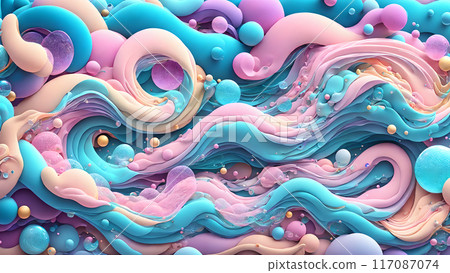 Dreamy, colorful waves with floating bubbles background shadow 3d wallpaper Dreamy, colorful waves with floating bubbles background shadow 3d wallpaper 117087074