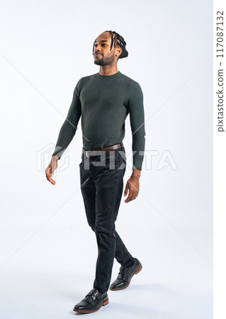 Full body photo of a walking black man 117087132