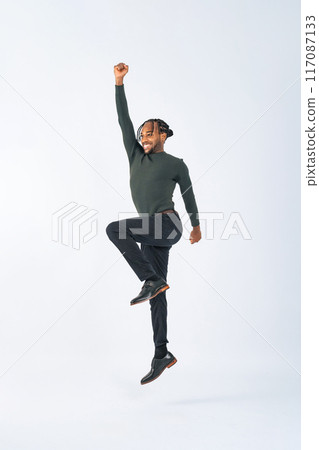 Full body photo of a jumping black man 117087133