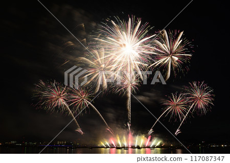 夏日夜空綻放的煙火<桑名水鄉煙火大會> 117087347
