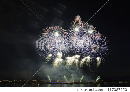 夏日夜空綻放的煙火<桑名水鄉煙火大會> 117087350