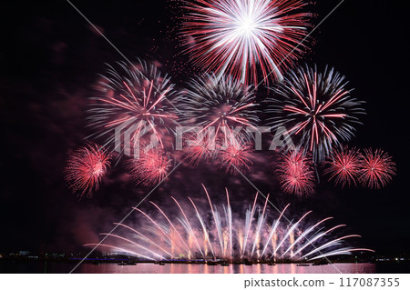 夏日夜空綻放的煙火<桑名水鄉煙火大會> 117087355