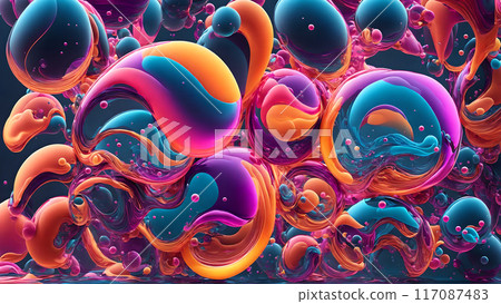 fluid waves in vibrant colors with bubbles background shadow 3d wallpaper 117087483