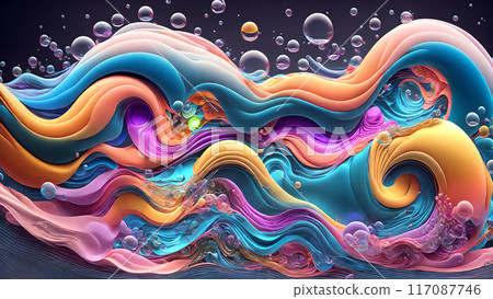 Harmonious flow of colorful waves and bubbles background shadow 3d wallpaper Harmonious flow of colorful waves and bubbles background shadow 3d wallpaper 117087746