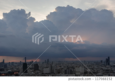 Beautiful clouds in the sky over large metropolitan city of bangkok. Beautiful clouds in the sky over large metropolitan city of bangkok. 117088152