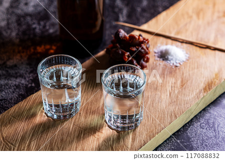 Rice whisky alcohol 40 degree into the glass. Rice whisky alcohol 40 degree into the glass. 117088832