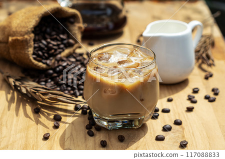 Cold Drink. Iced Coffee latte with Milk in nature. 117088833