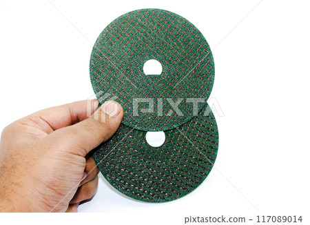 A picture of steel cutting blade isolated on white background A picture of steel cutting blade isolated on white background 117089014