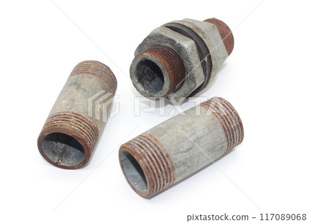 A picture of steel pipes isolated on white background A picture of steel pipes isolated on white background 117089068