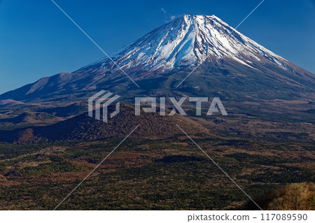 Lake Shojiko in late autumn and Mt. Fuji seen from Panoramadai 117089590