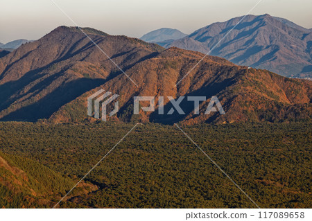 Aokigahara Jukai and Mt. Ashiwada in the evening light as seen from the Panorama Deck at Lake Shoji Aokigahara Jukai and Mt. Ashiwada in the evening light as seen from the Panorama Deck at Lake Shoji 117089658