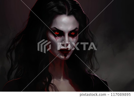 一個紅眼睛發光的吸血鬼女人的插圖 117089895