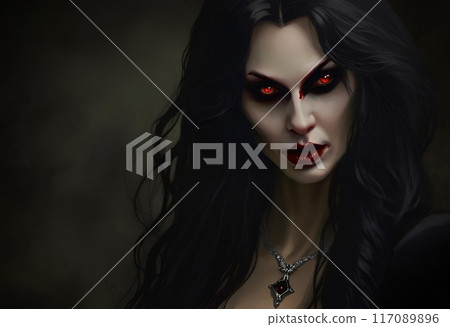 一個紅眼睛發光的吸血鬼女人的插圖 117089896