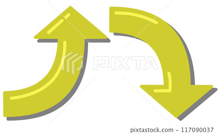 Curved arrow yellow set (with reflection and shadow) 117090037