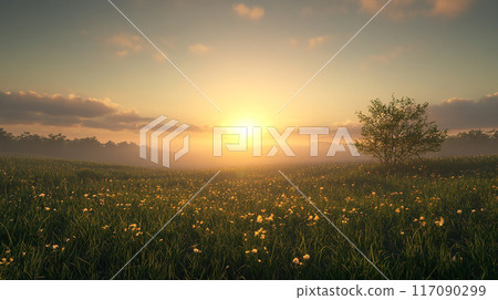 Beautiful sunrise and grassland Beautiful sunrise and grassland 117090299