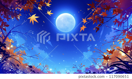 Moon and autumn leaves AI image Moon and autumn leaves AI image 117090651