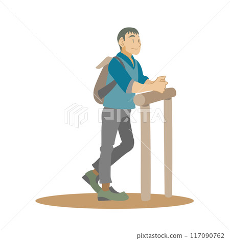 Illustration of a man enjoying the view from an observation deck 117090762