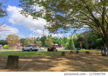 秋意盎然的商店建築和農場/公園風景“山田農場牛奶村”阿蘇區西原村 117090794