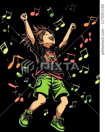 一個孩子舉起雙手，玩得很開心 117091588