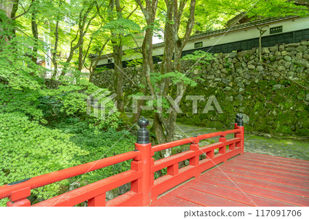 岐阜縣揖斐川町,西美濃三十三聖地第一寺的新綠中橫藏寺的紅橋 岐阜縣揖斐川町,西美濃三十三聖地第一寺的新綠中橫藏寺的紅橋 117091706